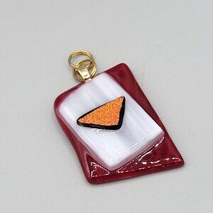 Dichroic Fused Glass Geometric Pendant With Gold Tone Metal Bail